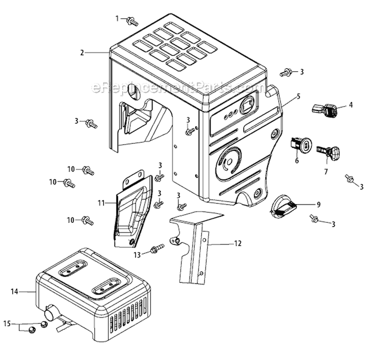 Muffler and Controls Diagram and Parts List for 31AH65LG701 2011 Yard Man Snow Blower